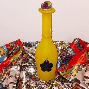 GLASS BOTTLE WITH CERAMIC CORK TOPPER & CERAMIC PENDANT*BOLD LEMON COLOR!